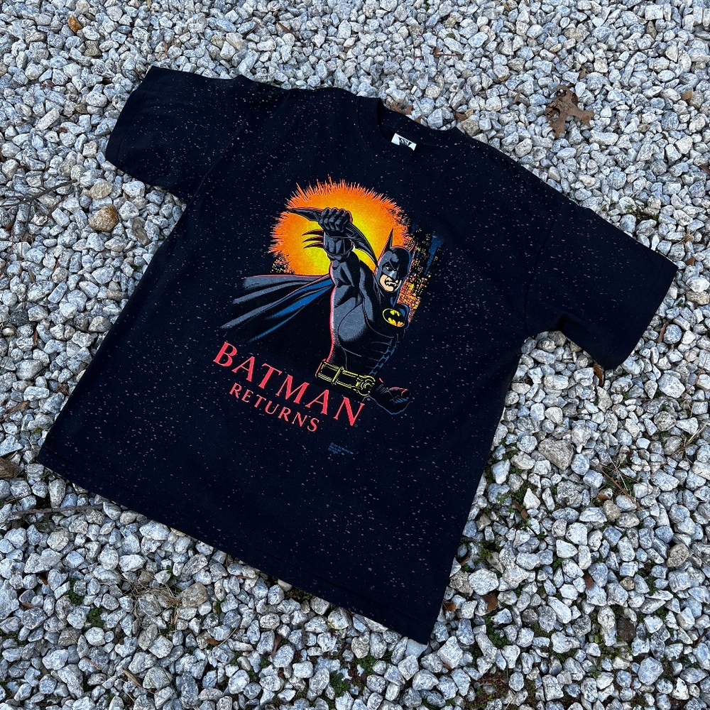 Vintage NWT DS Batman Returns Shirt Size XL SSI Black Marvel DC Comic AOP Tee KC